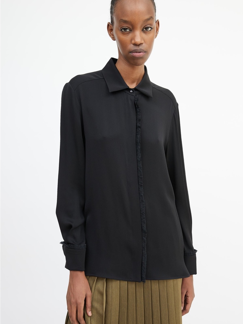 MaxMara Black Long-Sleeve Button fringe shirt